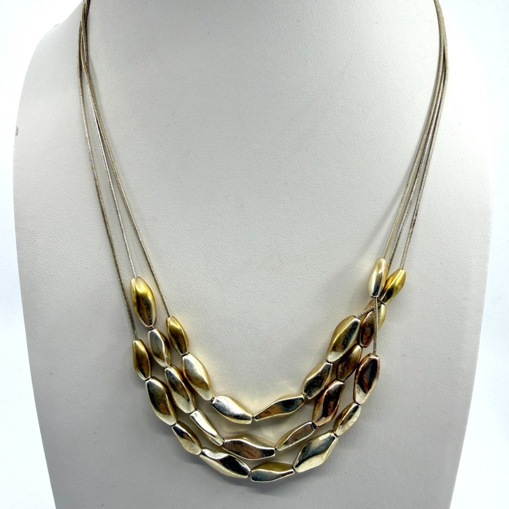 Multi-Strand Metallic Bead Necklace Statement Layering Boho Chic Jewelry Gift